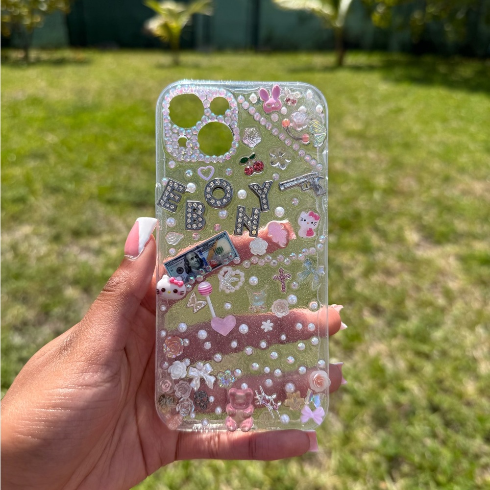 Decorative Clear Phone Case with Pink Accents iphone 13